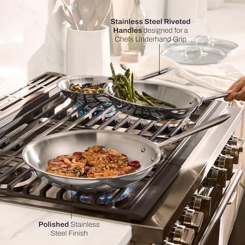 Image of All-Clad D3 Stainless Steel 5 Piece Frypan Set- Made in USA- Includes 8 inch, 10 inch and 12 inch Frying Pans With Lid - Professional Grade -Oven Safe & Induction Compatible