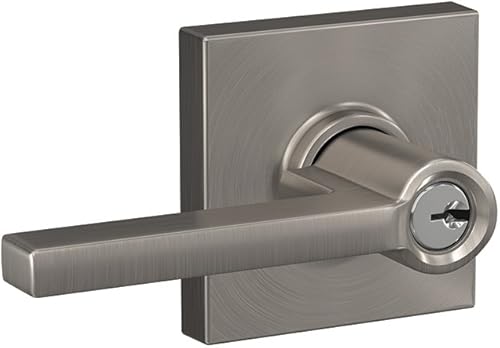 SCHLAGE F51A LAT 619 COL Latitude - Manilla con cerradura de entrada con llave y moldura Collins, níquel satinado disponible en Yaxa Colombia