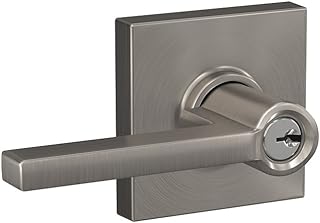 Schlage F51A LAT 619 COL Latitude Lever with Collins Trim Keyed Entry Lock, Satin Nickel