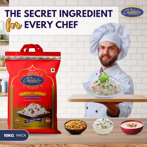 Image of The Capital XXXL Basmati Rice - 10Kg Naturally Aromatic Long-Grain Steam Rice | Extra Long, Fluffy & Non-Sticky