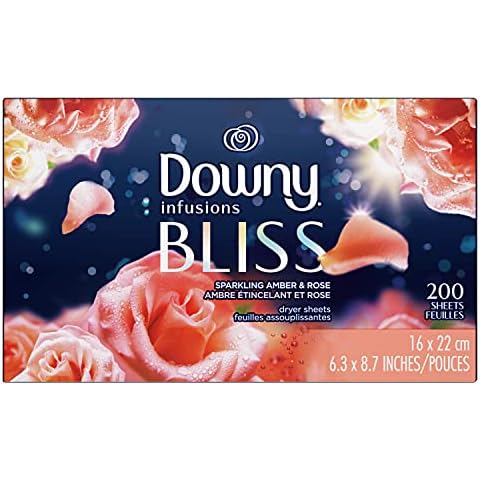 Downy Infusions Bliss Trocknertücher (Sparkling Amber and Rose Scent) 200 Stück Wäsche Trocknerblätter Count - 16 x 22 cm / 6,3 x 8,7 Zoll Cover