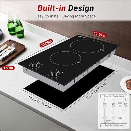 AMZCHEF 12Inch 2 Burner Electric Cooktop, 1800W/11Levels 2 Burners Stove Top With Knob Control Countertop & Built-in Radiant Electric Stove with Residual Heat Indicator