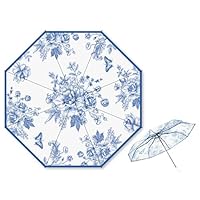 Whaline Blue Floral Clear Travel Umbrella Vintage Flower Waterproof Windproof Compact Umbrellas Transparent Chinoiserie Folding Umbrella for Wedding Birthday