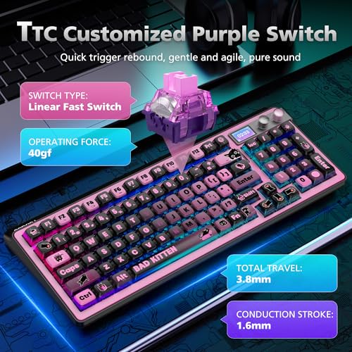 Image of H98 Wireless Mechanical Keyboard,96-Key Hot-Swappable Wired Gaming Keyboard,Tri-Mode Bluetooth 5.0 2.4G USB-C,1.14 inch Color Screen,Double Knob,6000mAh,RGB,PBT Keycaps for PC Mac iPad-Black