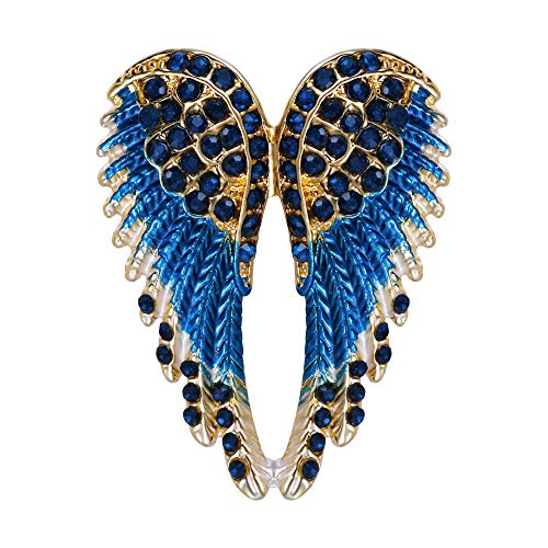 EVER FAITH Women's Accessory Austrian Crystal Blue Enamel Angel Wings Fashion Party Brooch Pin Gold-Tone