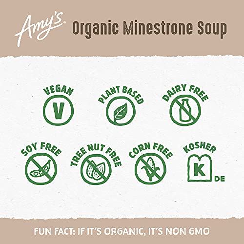 Amy’s Soup, Vegan Minestrone, Low Fat, Made With Organic Vegetables, Beans and Pasta in Tomato Broth, Canned Soup, 14.1 Oz (Pack of 5) image 5