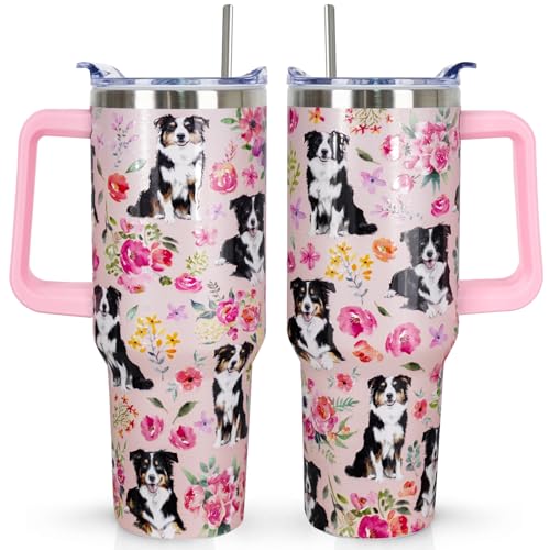solid can Australian Shepherd Tumbler Australian Shepherd Gifts 40 OZ 3D-Printed Insulated Cup Dog Lover Gift Travel Mug with Dogs Patterns and Vintage Florals(One Tumbler Included)