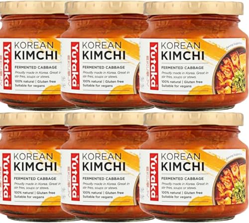 Yutaka Traditional Korean Kimchi 200g (Pack of 6) | Authentic Fermented Napa Cabbage | Spicy Tangy & Umami-Rich | Ready to Eat Side Dish Stir-Fries & Noodle Bowls | Vegan & Gluten-Free