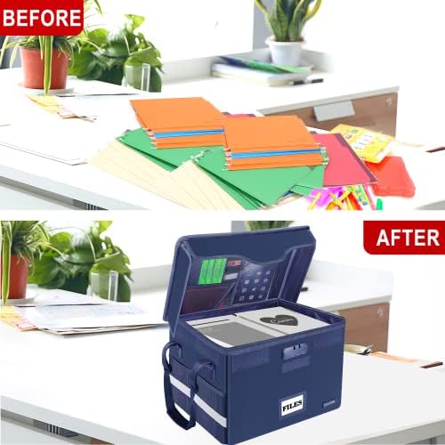 Fireproof Document Box File Storage Box Organiser with Lid Collapsible Filing Cabinets Box with Lock for Home Office Keeping Important Certificate Contracts Bills Souvenirs Books Working Paper