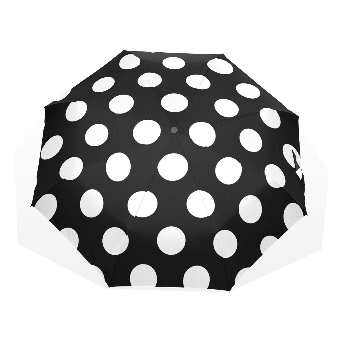 Compacted Umbrella Black White Polka Dot Windproof Compact Outdoor Umbrella Rain & Wind Resistant Compact and Lightweight for Business and Travels