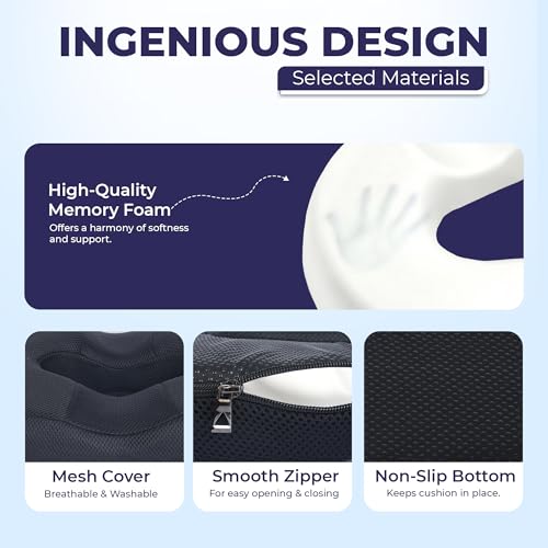 Image of Billebon Orthopedic Memory Foam Donut Pillow for Tailbone Pain| Coccyx Seat Cushion for Piles & Hemorrhoids| Sciatica| Prostate| Post-Natal| Pregnancy Pain Relief| Breathable Mesh Cover - Black