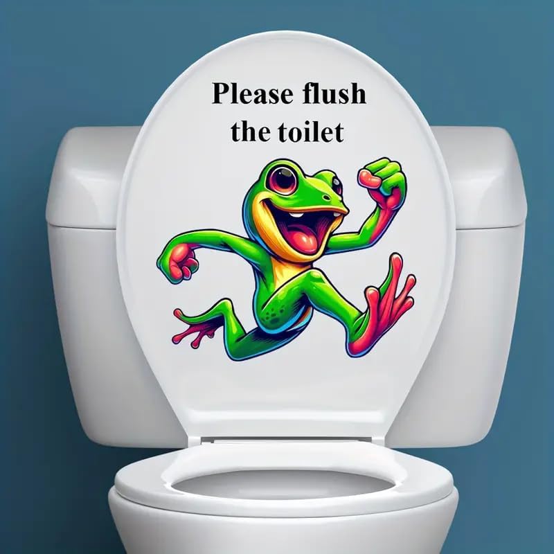 Vibrant Frog Toilet Cover Sticker Decals,Fish Bird Flower Leaf Waterproof Toilet Lid Tank Seat Decals Cistern Self-Adhesive Bathroom Wall Sticker