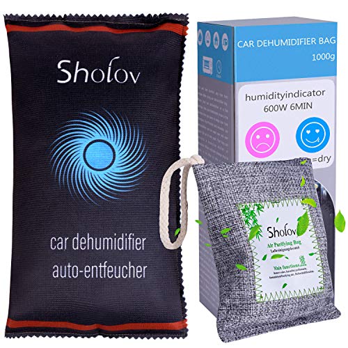 Sholov - Bolsa de deshumidificador para coche, reutilizable, 1100 g, gel de sílice para coche, bolsa de absorción de humedad, absorbe la humedad, incluye bolsa de purificación de aire.