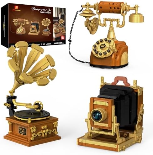 JMBricklayer Retro 3 in 1 Set Building Building Block Toys for Adults 20039, Vintage Camera Telephone Phonograph Collectible Model to Build, Retro Display Decor Gift Ideas for Adult Men Kids 14+