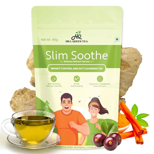 Hill Queen Herbal Slim Tea for Weight Loss Ayurvedic Belly Fat Burner & Bloating Relief Detox Tea Metabolism Booster for Gut Cleanse with Garcinia Senna & Premium Herbs Caffeine-Free (40g) 40 Cups
