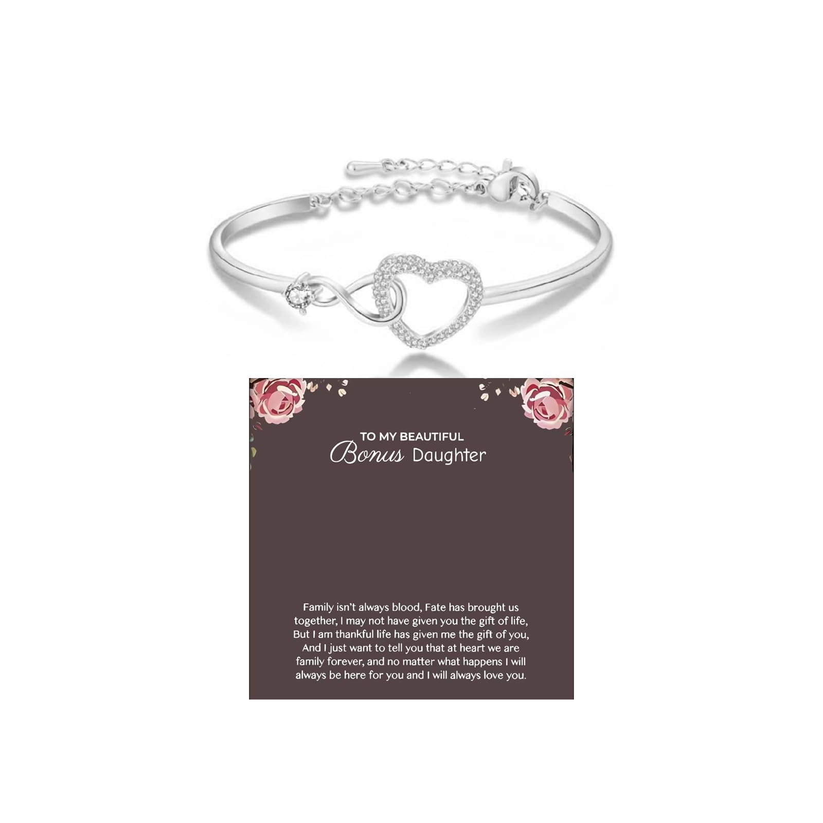 To My Daughter Forever Connected Bracelet, Infinity Forever Love Heart Bracelets You Are Always In Mine From Mom Cubic Zirconia Adjustable Inspirational Gift Jewelry
