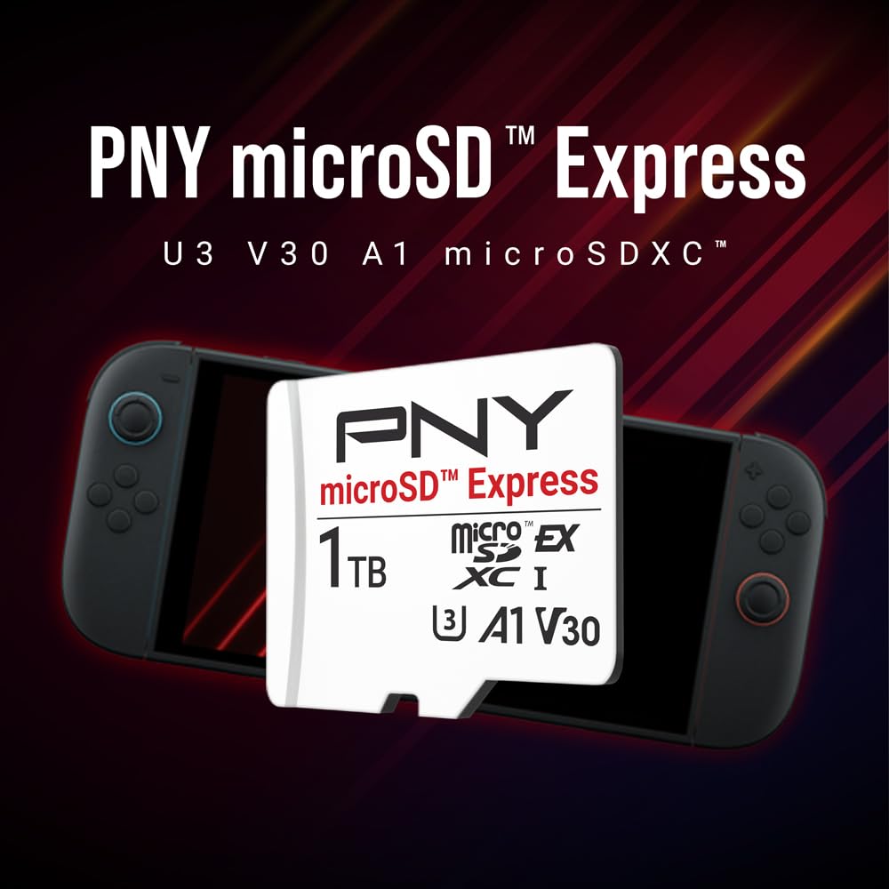 PNY Carte Mémoire microSD Express microSDXC UHS-I U3 V30 A1 1TB, jusqu'à 890/850 Mo/s en Lecture/Écriture, Compatible avec Nintendo Switch 2, PCIe Gen 3x1, Idéale pour Appareils microSD Express