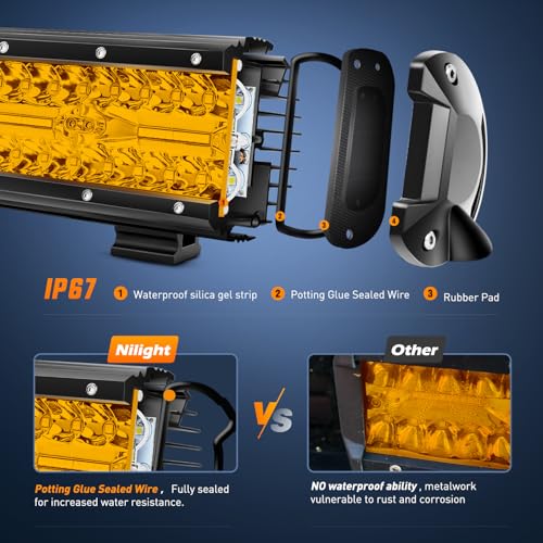 Image of Nilight 20 Inch 420W LED Light Bar Amber Triple Row Flood Spot Combo Driving Boat Led Off Road Lights with 16AWG Wiring Harness Kit-1 Lead, 2 Year Warranty (ZH706)