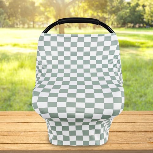 Image of TANOFAR Car Seat Cover for Baby, Multi-Use Cover Carseat Canopy, High Stretchy & Breathable Infant Carseat Cover, Shower Gifts for Unisex Boys and Girls, Green Checkered