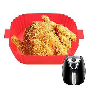 Airfryer Siliconen Pot Vierkant – Gemakkelijke reiniging Herbruikbare heteluchtfriteuse Herbruikbare bakschaal met mand | Airfryer-accessoires voor bakken in de keukenoven, bovenkant 7,7 inch, Ytger