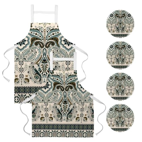 Tablier de cuisine motif africain vintage multicolore taille unique lot de 2