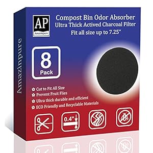 8 Pack 7.25″ Large Kitchen Compost Bin Charcoal Filters Extra Thick Odor Eliminator Universal Fits Compatible with Utopia Epica ENLOY RED Factor Granrosi Third Rock Ruisita
