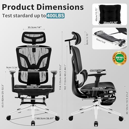 Image of Ergonomic Office Chair with Footrest 4-Level Adjustable Lumbar Suppor | Big and Tall Office Chair t - 155 Tilt Lock and Wide Cushion - 3D Headrest & Armrests, High Back Home Desk Chair