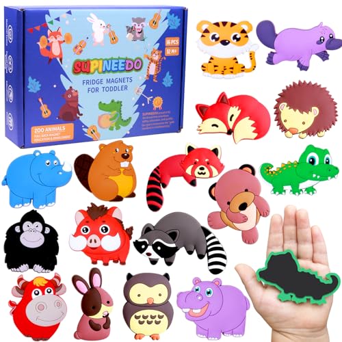 Image of SUPINEEDO Fridge Magnet for Toddlers 1-3,Kids Magnets for Fridge (16 Pcs Animals Magnet Box)