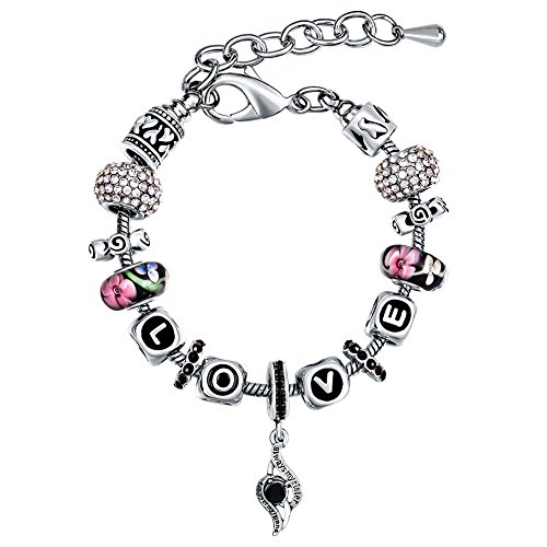 Preisvergleich Produktbild MANBARA Schlangenketten Charm-Armbänder Kristall Armband mit Blumen Glasperlen und einem Augeförmigen Anhänger für Frauen Verstellbare Länge und Reihefolge der Beads DIY Armschmuck