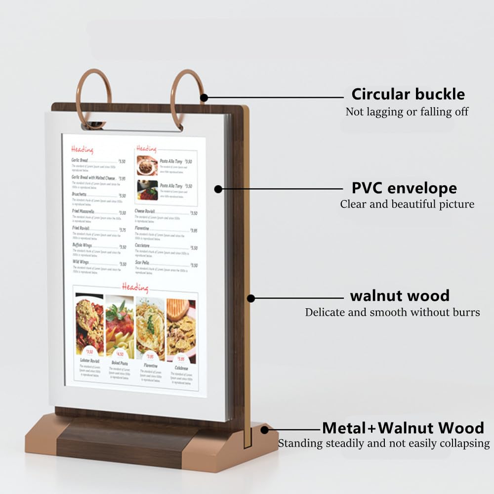NatureMan A5-Schilderhalter aus Walnussholz, vertikal, 6 Seiten (12 Seiten), doppelseitiger Flyer-Display-Rahmen mit Sockel, Tischkarte für Geschäft, Restaurant, Speisekarten, Einzelhandel, Messe (10