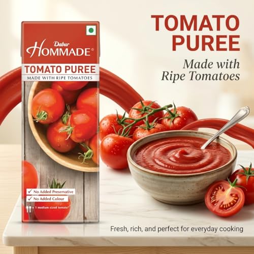 Image of Dabur Hommade Tomato Puree : Made from 100% Ripe Tomatoes with No Added preservatives - 200 gm (Pack of 3)