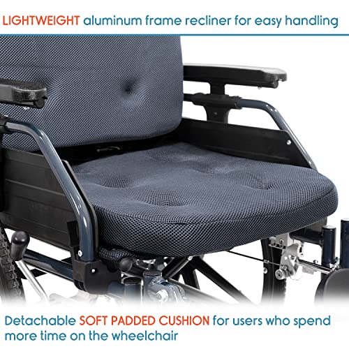 Image of KosmoCare Crest Series Aluminium Recliner Light Foldable Wheelchair with Frame | Wheel chairs for old people | Recliner Wheel chair | Manual Mobility Aid Comfortable 18 inch wide seat |