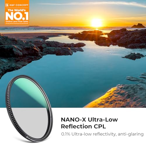 K&F CONCEPT 77mm Ultra-Low Reflectivity Circular Polarizers Filter 28 Multi-Layer Coatings Ultra-Slim High Definition Polarizing Camera Lens Filter (Nano-X Series)