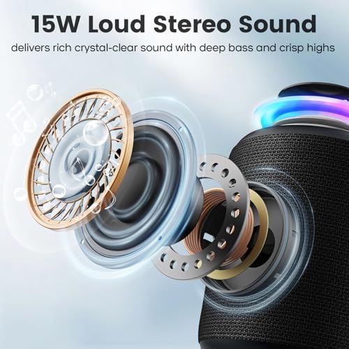 Image of Deeyaple Bluetooth Wireless Speaker, IP67 Waterproof & Dustproof Portable Speaker with Lights, 15W Loud Stereo Sound, 2500mAh Battery, TWS Pairing, BT5.3, for Home /Party /Outdoor /Beach