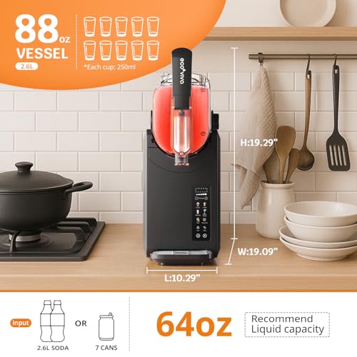 Ecoviva Slushie Machine 88 oz Color-Screen Slushy Machine, Professional Frozen Drink Maker, Flashfreezing Technology, No Ice Needed, 5 Preset Settings, Margarita, Cocktails, Milk Shake, Frappé, Black
