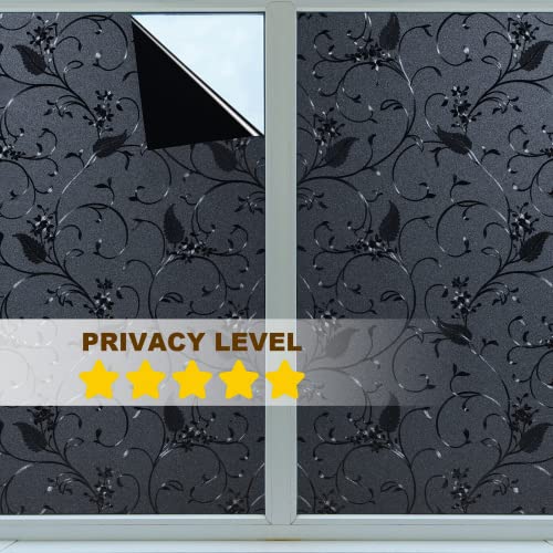 Niviy Static Cling 100% UV Blocking Non-Adhesive Window Film Frosted Glass Film Bathroom Door Glass Decoration Window Film Privacy Covering (Black, 11.8"x 78.7")