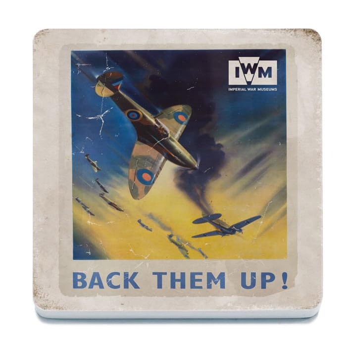 Decorative Coaster (10 x 10 cm) - (Official Imperial War Museum) Back Them Up! RAF Spitfire