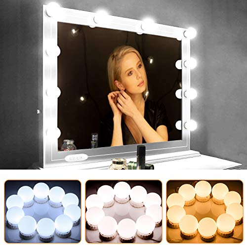 Vanity Mirror Lights Wall Mount Hollywood Style LED Vanity Lights with 10 Adjustable and Dimmable LED Bulbs Vanity Light Kit for Mirror Led Lights for Makeup Mirror (White)