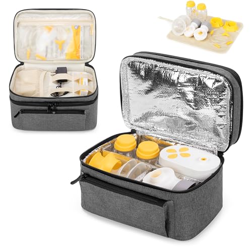 Image of BAFASO Breast Pump Bag (Compatible with Medela Pump in Style) with a Waterproof Pump Parts Pad, Carrying Case for Medela Pump in Style and Extra Parts (Patent Pending), Gray