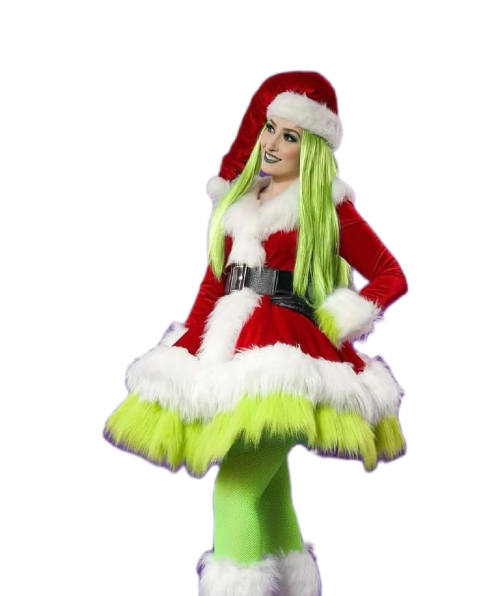 green santa claus dress Christmas Costume Dress Suit with Cloak Green main image 1