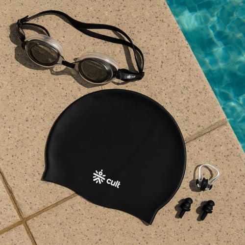 Image of Cult All-in-One Swimming Kit for Beginners & Intermediate Swimmers | Goggles, Silicone Swim Cap, Nose Clip & Earplugs | Comfortable & Durable Swim Gear Set for Adults & Teens