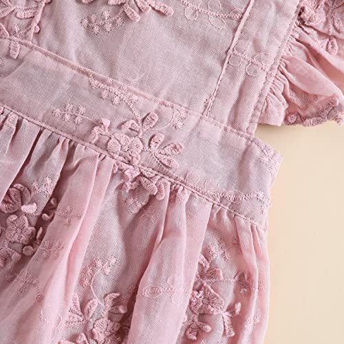 Coorally Baby Girls Ruffle Sleeveless Romper Lace Floral Backless Cotton Linen Bodysuit Jumpsuit With Headband Clothes Set (A-Purple,18-24 Months) #TOP3