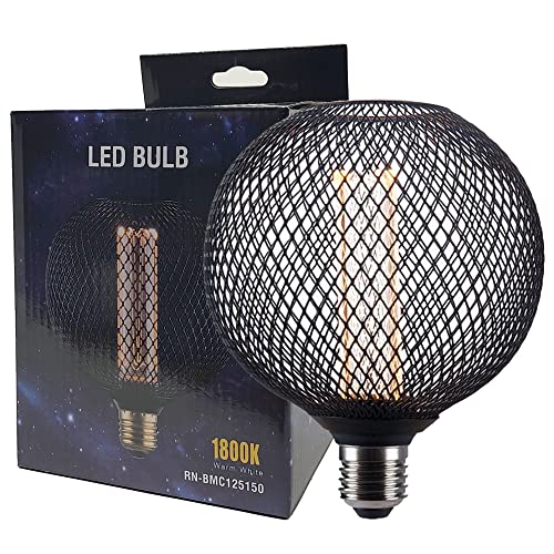 FactorLED Bombillas Decorativas E27 4W, Regulable, Lámpara Vintage Retro, Bombilla Filamento Led Ahumada, Globo G125, Luz cálida 1800K (Metal Black)