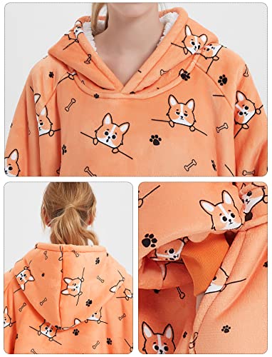 Image of KFUBUO Wearable Blanket Hoodie for Adults With Pocket All Patterns Corgi | Sherpa, Fuzzy Blanket Hoodie, Oversized Sweatshirt Blanket, Kangaroo Pouch, Gifts for Mom, Cozy Gifts