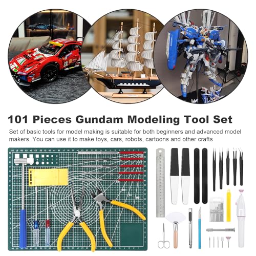 Fippy 101 Stück Modellbau Werkzeug Set, Gundam Modeler Grundwerkzeuge Hobby-Werkzeugsatz für Gundam Auto Modellbau Reparieren und Befestigen