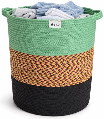 Image of ☆LBY ute Cotton Basket, Handcrafted Woven Storage Planter Basket for Home Decor, Multi-Purpose Bag with Handle for Living Room Bathroom Laundry & Toys cat shape (green 13.8 x 17.8 inch)