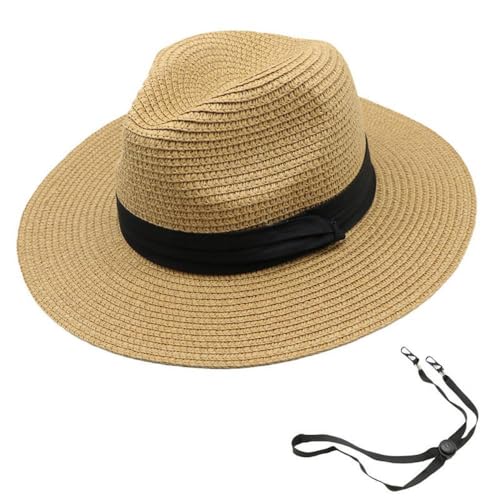 Panama Straw Sun Hat Unisex Wide Brim Sun Caps Foldable Beach Hat with Wind Cord (US, Alpha, Medium, Large, ???)
