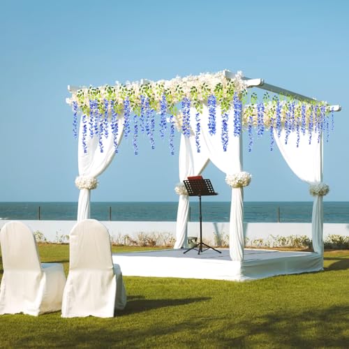 12pcs Royal Blue Artificial Wisteria Flower Vines, 3.77ft Runner Garland, Silk, Plastic, Metal image 2