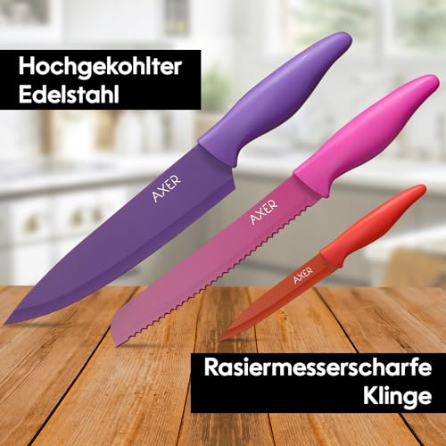 Axer Scharfe Messer Set für Küche - 3-teilig Küchen Messerset Bunt - Sehr Scharfe Küchenmesser Set Profi Koch Messerset Edelstahl - Bunte… – Ansicht 4