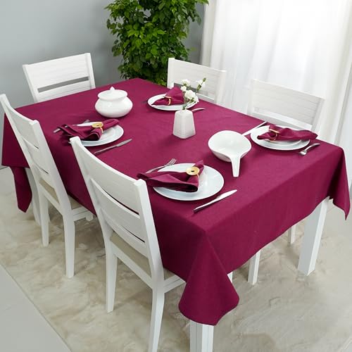 Image of Cotton Tablecloth, Edge Trim, Shadow Pink, 60 x 90 in | Heavyweight chambray cotton, embroidered edge trim, 6-seater rectangle, machine washable, everyday dining and hosting